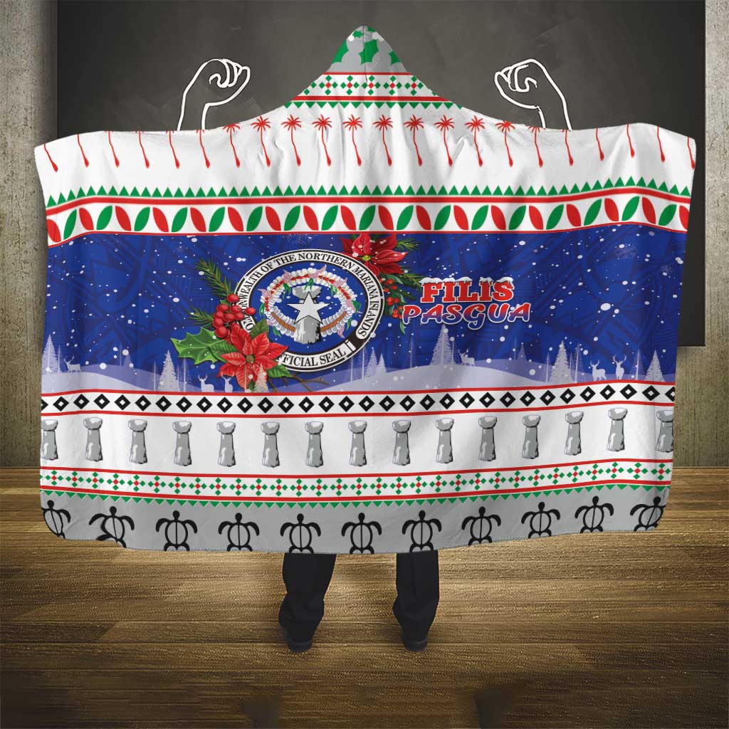 Northern Mariana Islands Christmas Hooded Blanket Poinsettia Filis Pasgua LT05 - Polynesian Pride