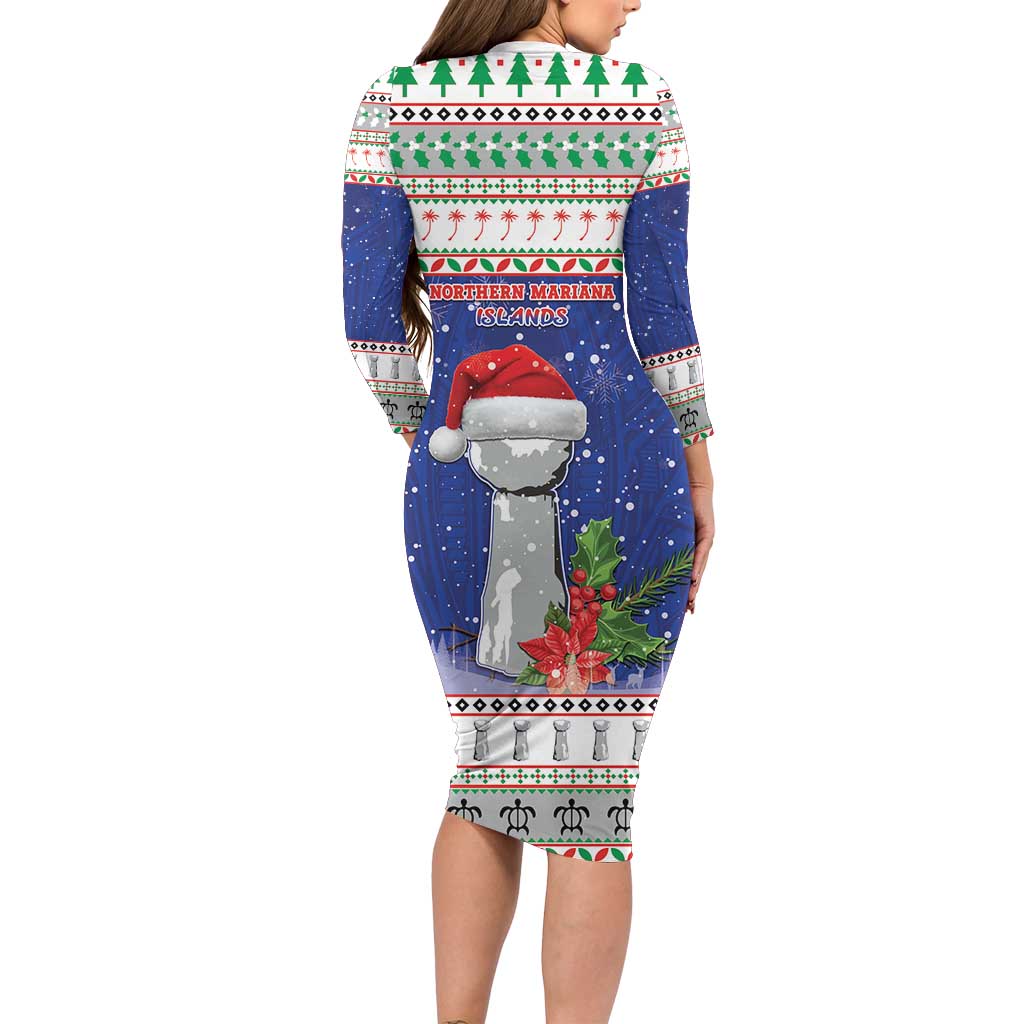 Northern Mariana Islands Christmas Long Sleeve Bodycon Dress Poinsettia Filis Pasgua LT05 - Polynesian Pride