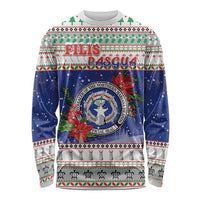 Northern Mariana Islands Christmas Long Sleeve Shirt Poinsettia Filis Pasgua LT05 Unisex Blue - Polynesian Pride