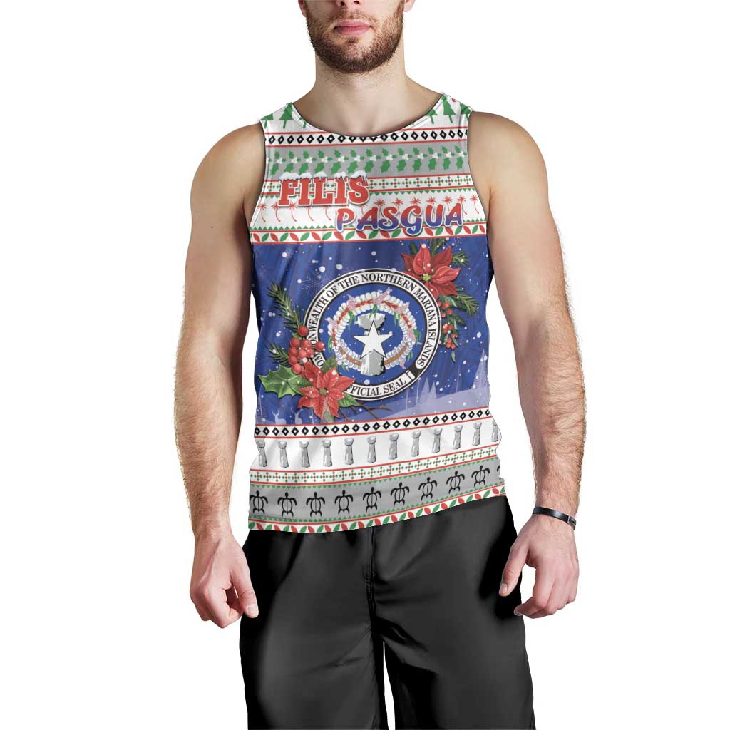 Northern Mariana Islands Christmas Men Tank Top Poinsettia Filis Pasgua LT05 - Polynesian Pride