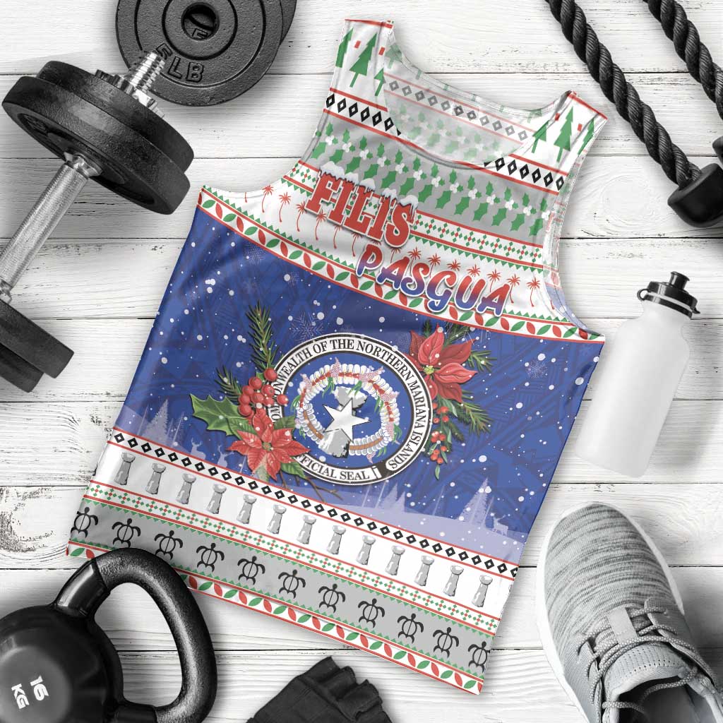 Northern Mariana Islands Christmas Men Tank Top Poinsettia Filis Pasgua LT05 - Polynesian Pride