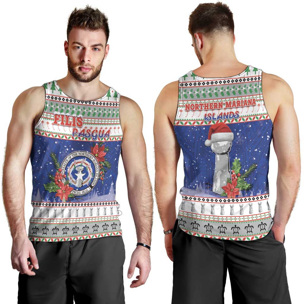 Northern Mariana Islands Christmas Men Tank Top Poinsettia Filis Pasgua LT05 - Polynesian Pride