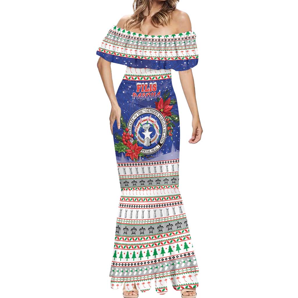 Northern Mariana Islands Christmas Mermaid Dress Poinsettia Filis Pasgua