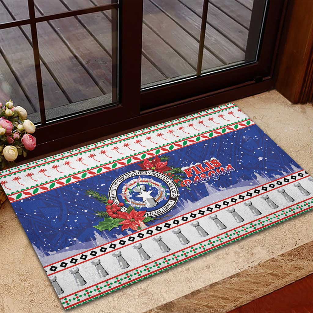 Northern Mariana Islands Christmas Rubber Doormat Poinsettia Filis Pasgua