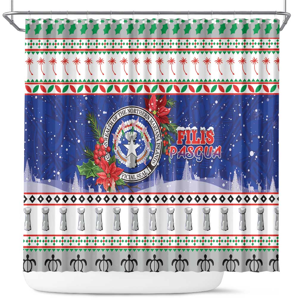 Northern Mariana Islands Christmas Shower Curtain Poinsettia Filis Pasgua LT05 Blue - Polynesian Pride