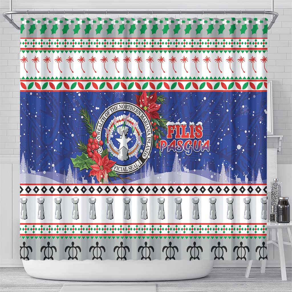 Northern Mariana Islands Christmas Shower Curtain Poinsettia Filis Pasgua LT05 - Polynesian Pride