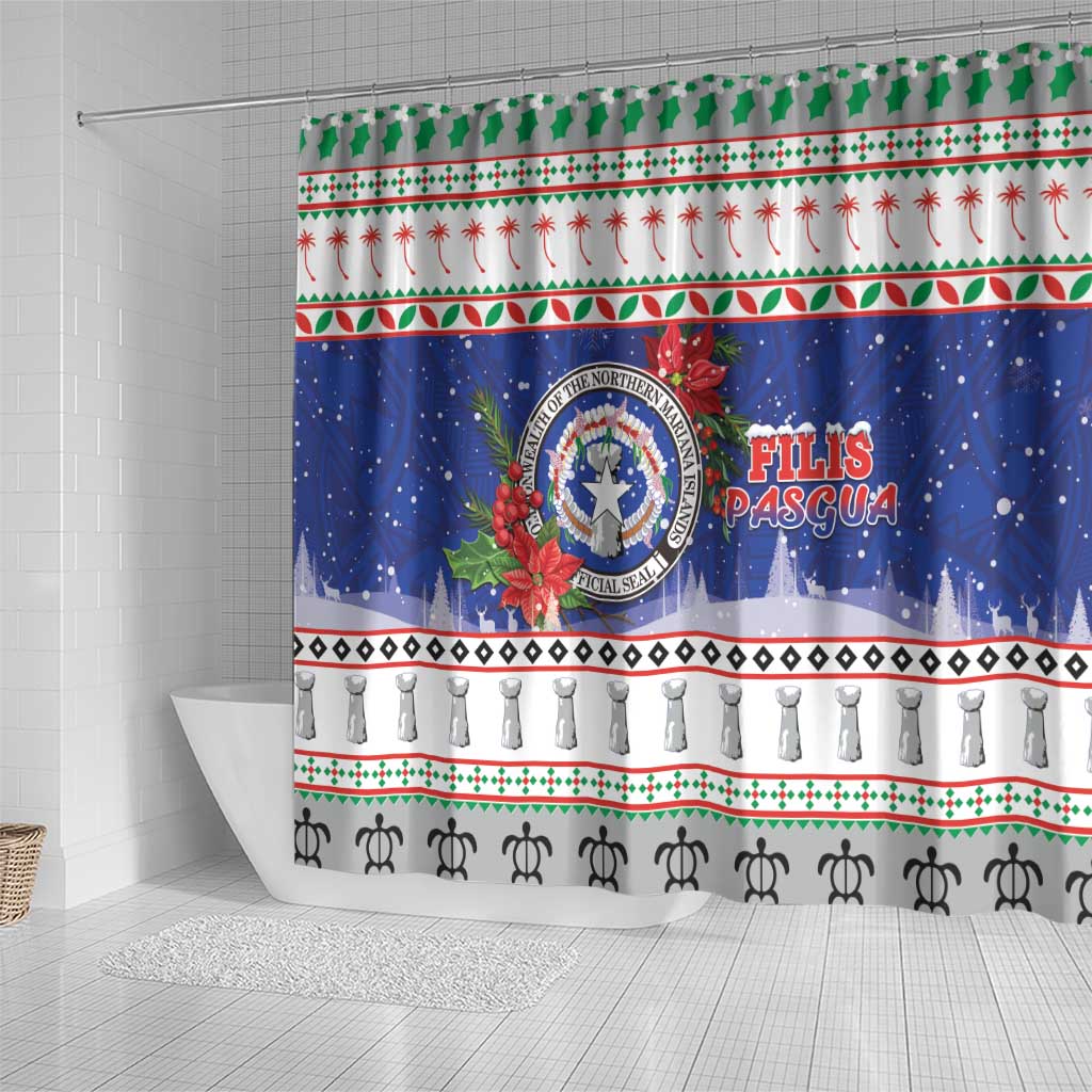 Northern Mariana Islands Christmas Shower Curtain Poinsettia Filis Pasgua LT05 - Polynesian Pride