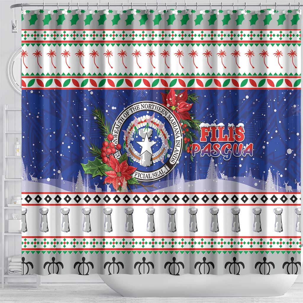 Northern Mariana Islands Christmas Shower Curtain Poinsettia Filis Pasgua LT05 - Polynesian Pride