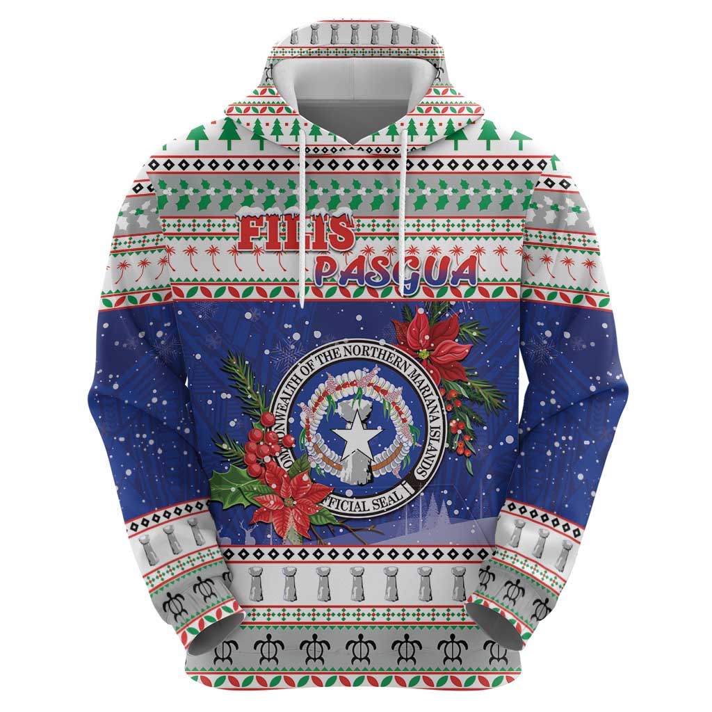 Northern Mariana Islands Christmas Zip Hoodie Poinsettia Filis Pasgua