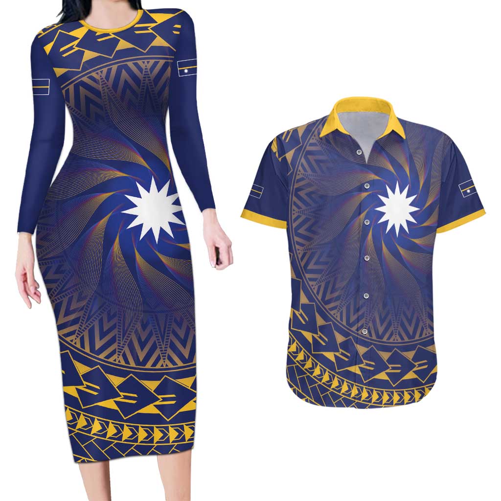 Nauru Angam Day Couples Matching Long Sleeve Bodycon Dress and Hawaiian Shirt Polynesian Tribal Pattern Unique Style - Polynesian Pride