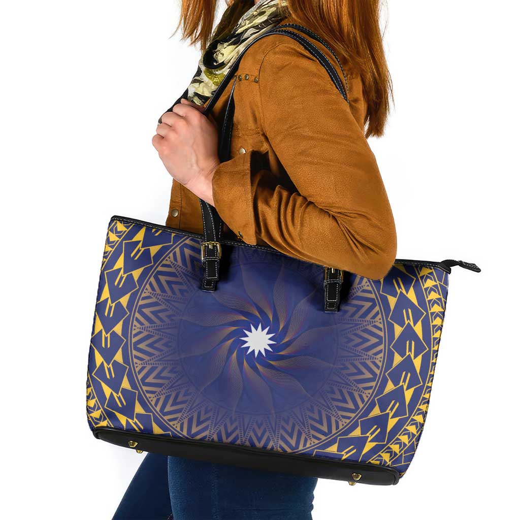 Nauru Angam Day Leather Tote Bag Polynesian Tribal Pattern Unique Style LT05 Blue - Polynesian Pride