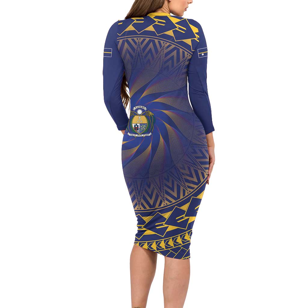Nauru Angam Day Long Sleeve Bodycon Dress Polynesian Tribal Pattern Unique Style - Polynesian Pride