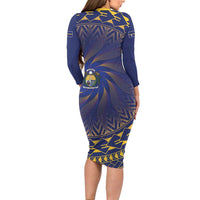 Nauru Angam Day Long Sleeve Bodycon Dress Polynesian Tribal Pattern Unique Style - Polynesian Pride