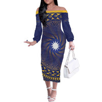 Nauru Angam Day Off The Shoulder Long Sleeve Dress Polynesian Tribal Pattern Unique Style - Polynesian Pride