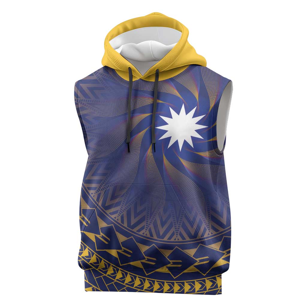 Nauru Angam Day Sleeveless Hoodie Polynesian Tribal Pattern Unique Style LT05 Blue - Polynesian Pride