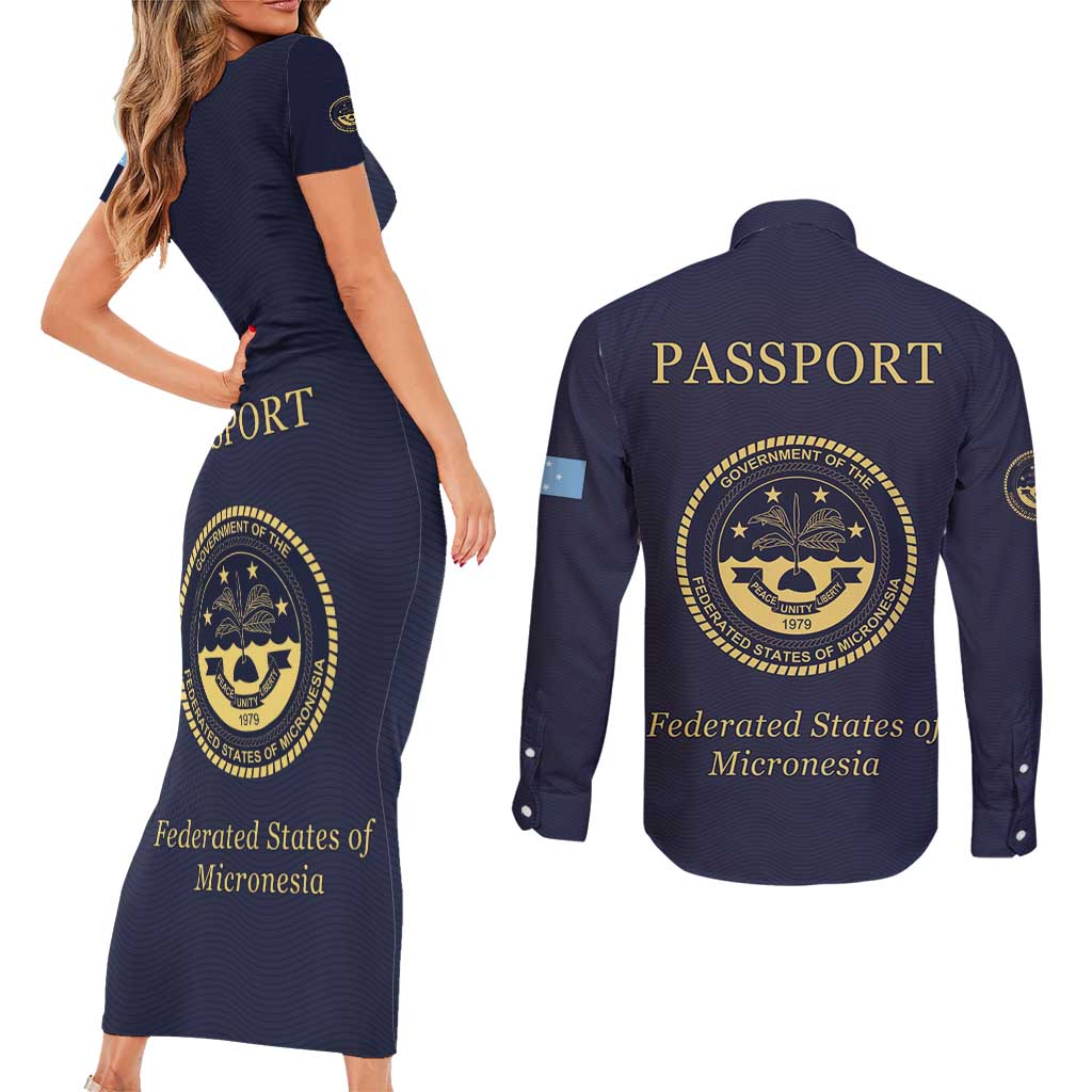 Personalised Federated States Of Micronesia Couples Matching Short Sleeve Bodycon Dress and Long Sleeve Button Shirt FSM Passport - Polynesian Pride