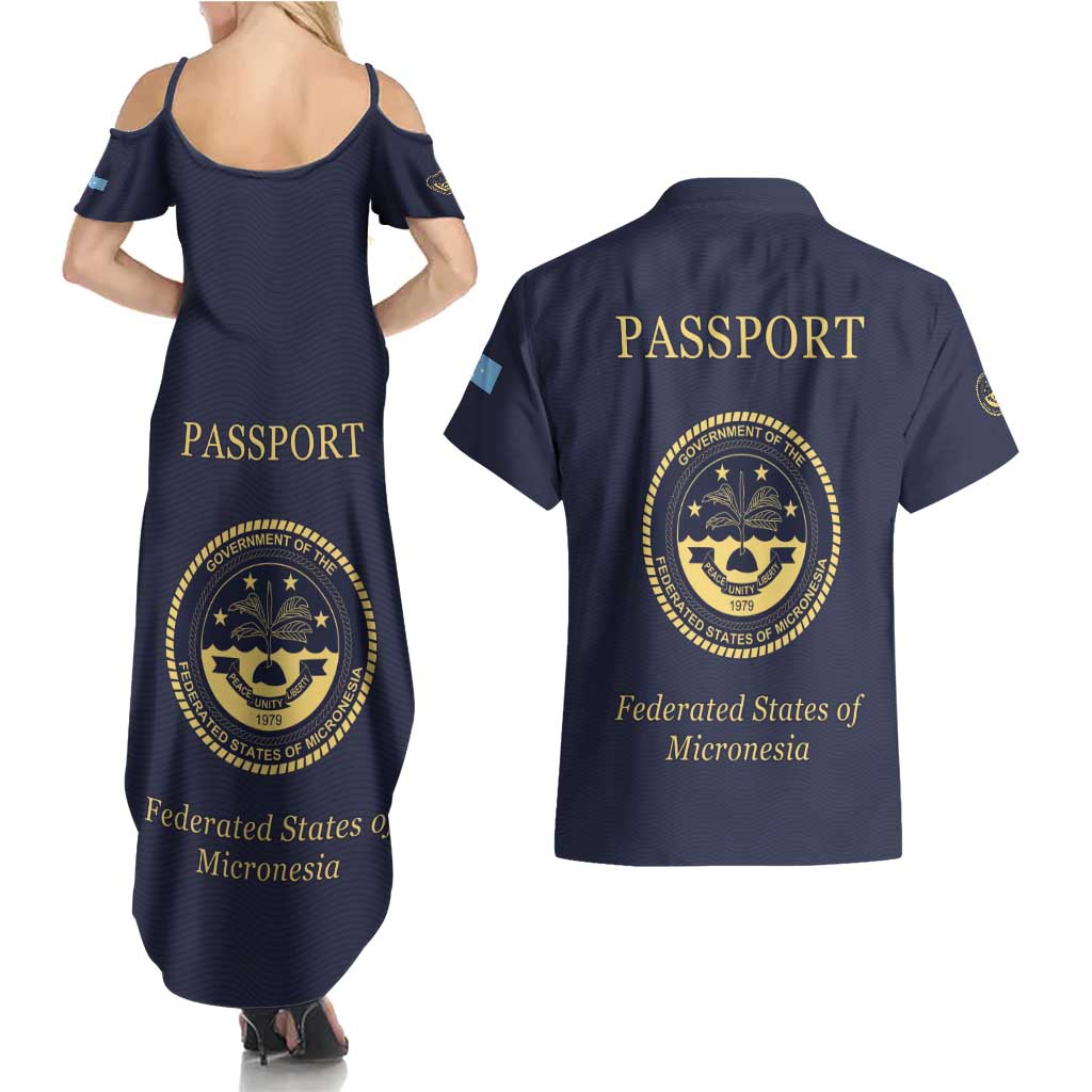 Personalised Federated States Of Micronesia Couples Matching Summer Maxi Dress and Hawaiian Shirt FSM Passport - Polynesian Pride