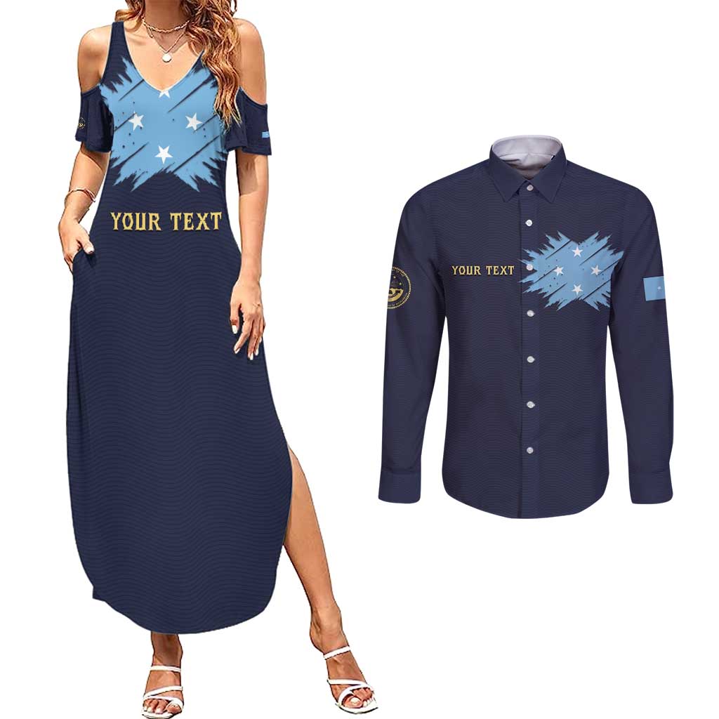 Personalised Federated States Of Micronesia Couples Matching Summer Maxi Dress and Long Sleeve Button Shirt FSM Passport - Polynesian Pride