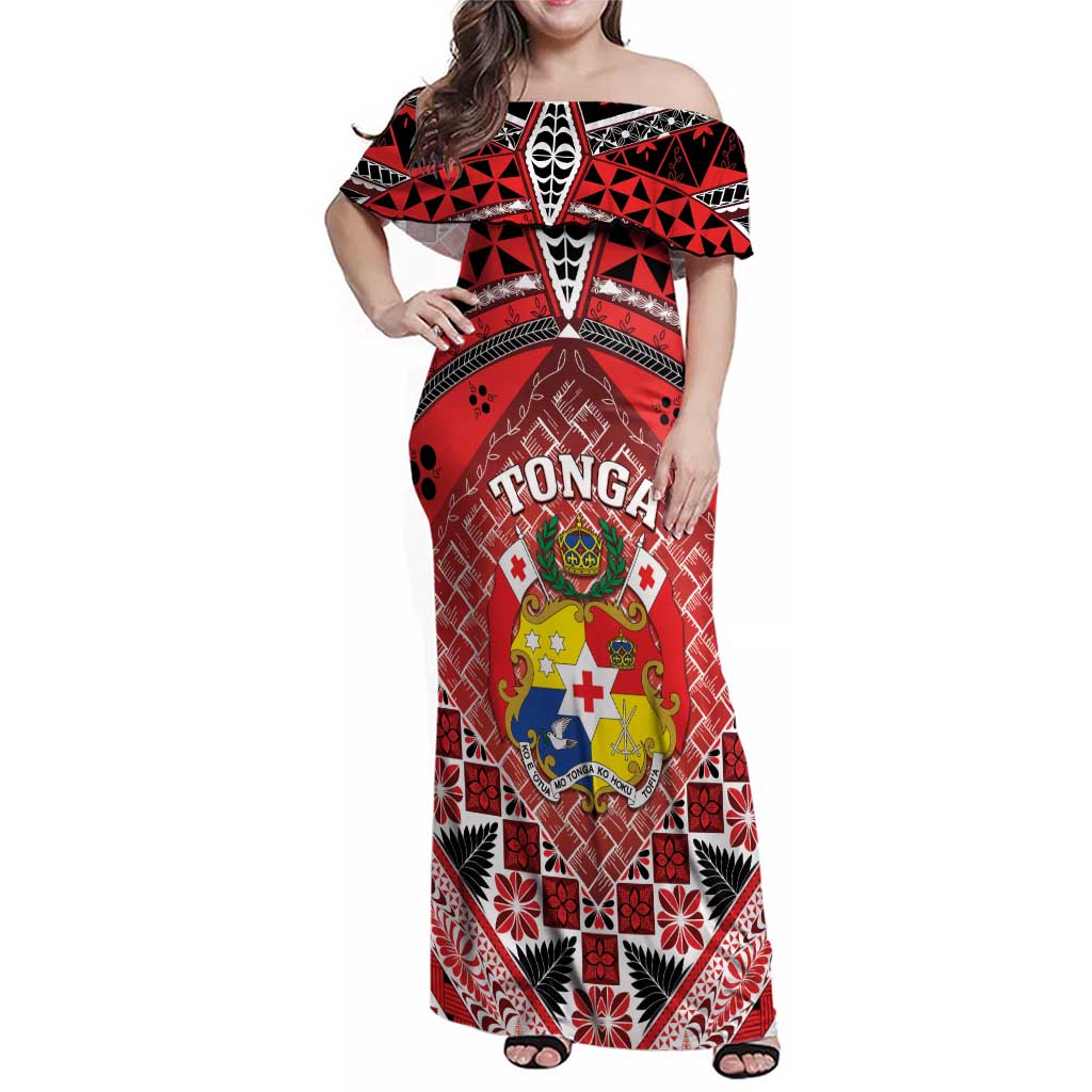 Personalised Tonga Constitution Day Family Matching Off Shoulder Maxi Dress and Hawaiian Shirt 150 Years Jubilee - Polynesian Pride