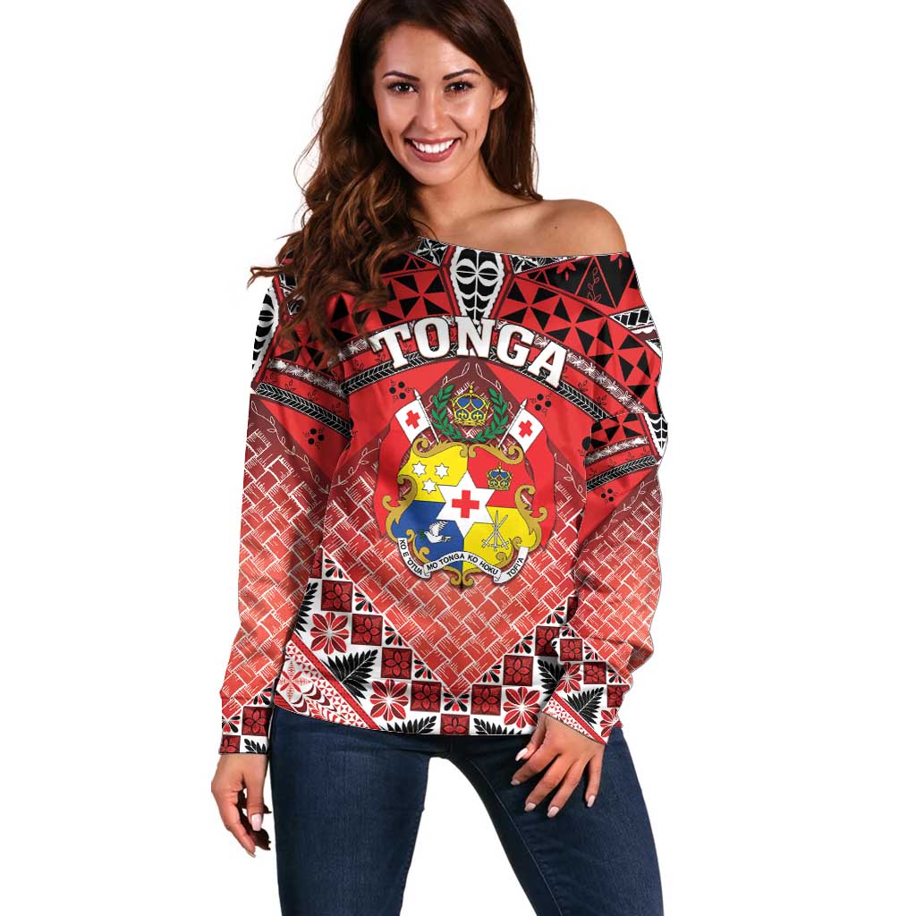 Personalised Tonga Constitution Day Off Shoulder Sweater 150 Years Jubilee - Polynesian Pride