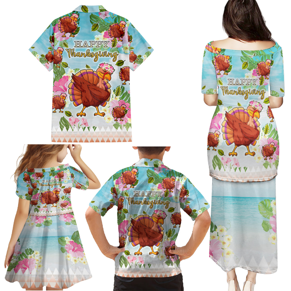 Hawaii Thanksgiving Family Matching Puletasi Dress and Hawaiian Shirt Funny Turkey Dabbing Dance LT05 - Polynesian Pride