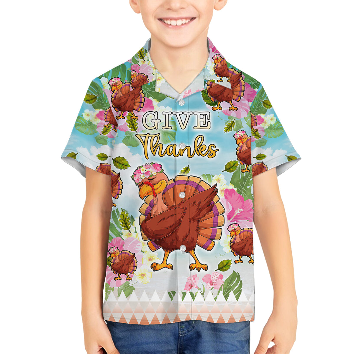 Hawaii Thanksgiving Family Matching Puletasi Dress and Hawaiian Shirt Funny Turkey Dabbing Dance LT05 Son's Shirt Blue - Polynesian Pride