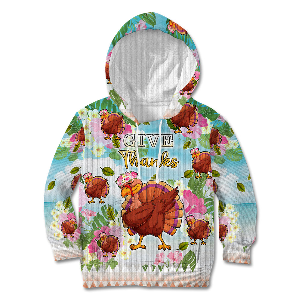 Hawaii Thanksgiving Kid Hoodie Funny Turkey Dabbing Dance LT05 Blue - Polynesian Pride