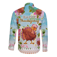 Hawaii Thanksgiving Long Sleeve Button Shirt Funny Turkey Dabbing Dance LT05 - Polynesian Pride