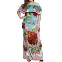 Hawaii Thanksgiving Off Shoulder Maxi Dress Funny Turkey Dabbing Dance LT05 Women Blue - Polynesian Pride