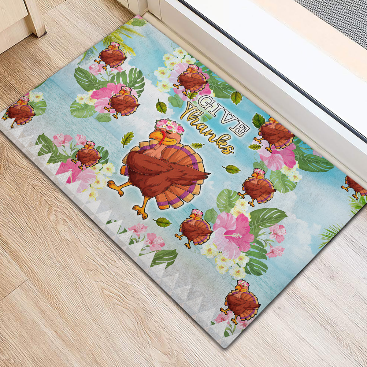 Hawaii Thanksgiving Rubber Doormat Funny Turkey Dabbing Dance LT05 - Polynesian Pride