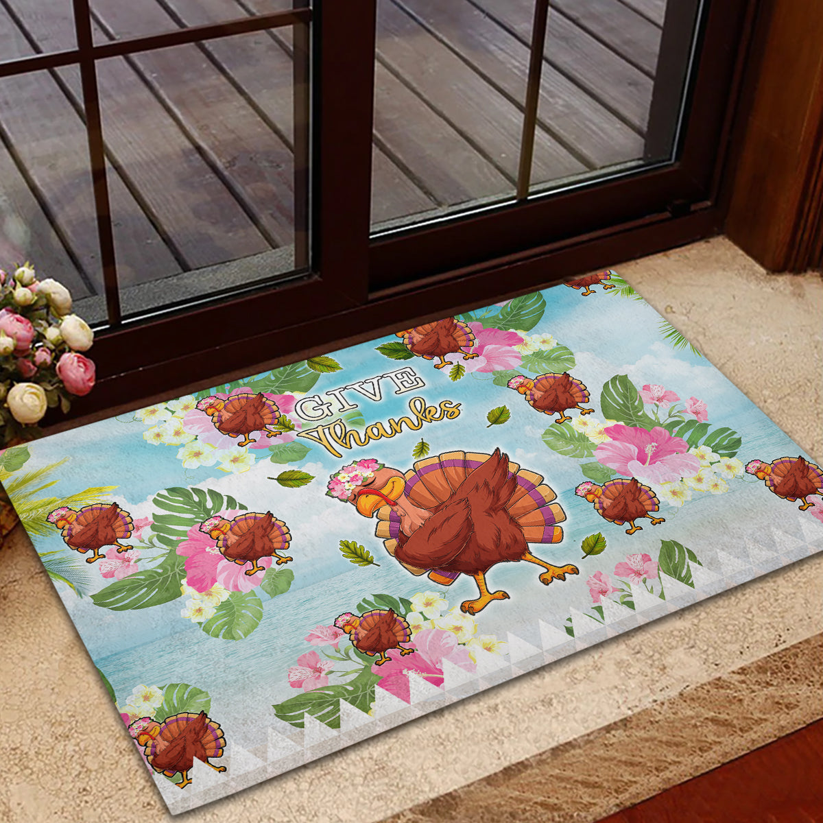 Hawaii Thanksgiving Rubber Doormat Funny Turkey Dabbing Dance LT05 - Polynesian Pride