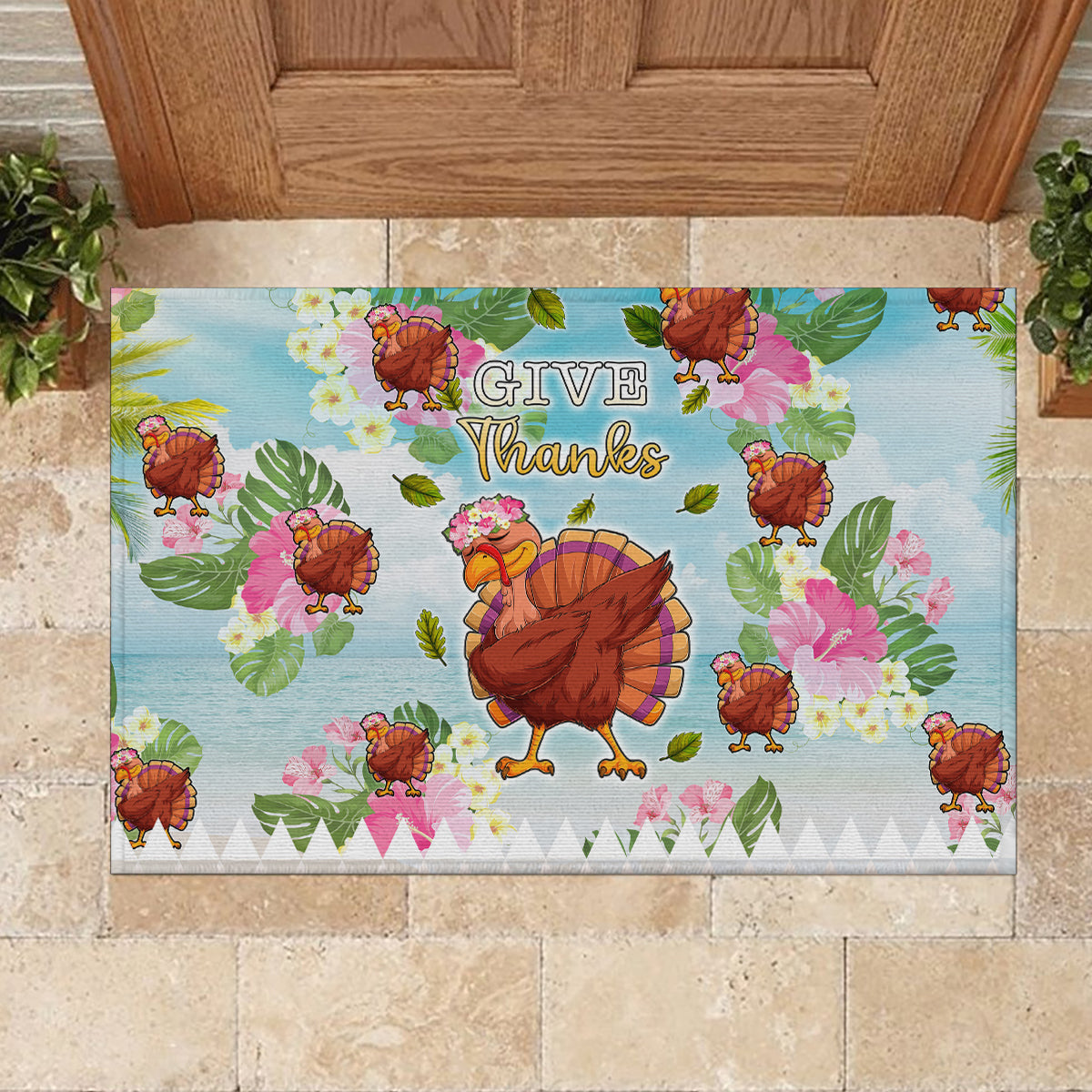 Hawaii Thanksgiving Rubber Doormat Funny Turkey Dabbing Dance LT05 - Polynesian Pride