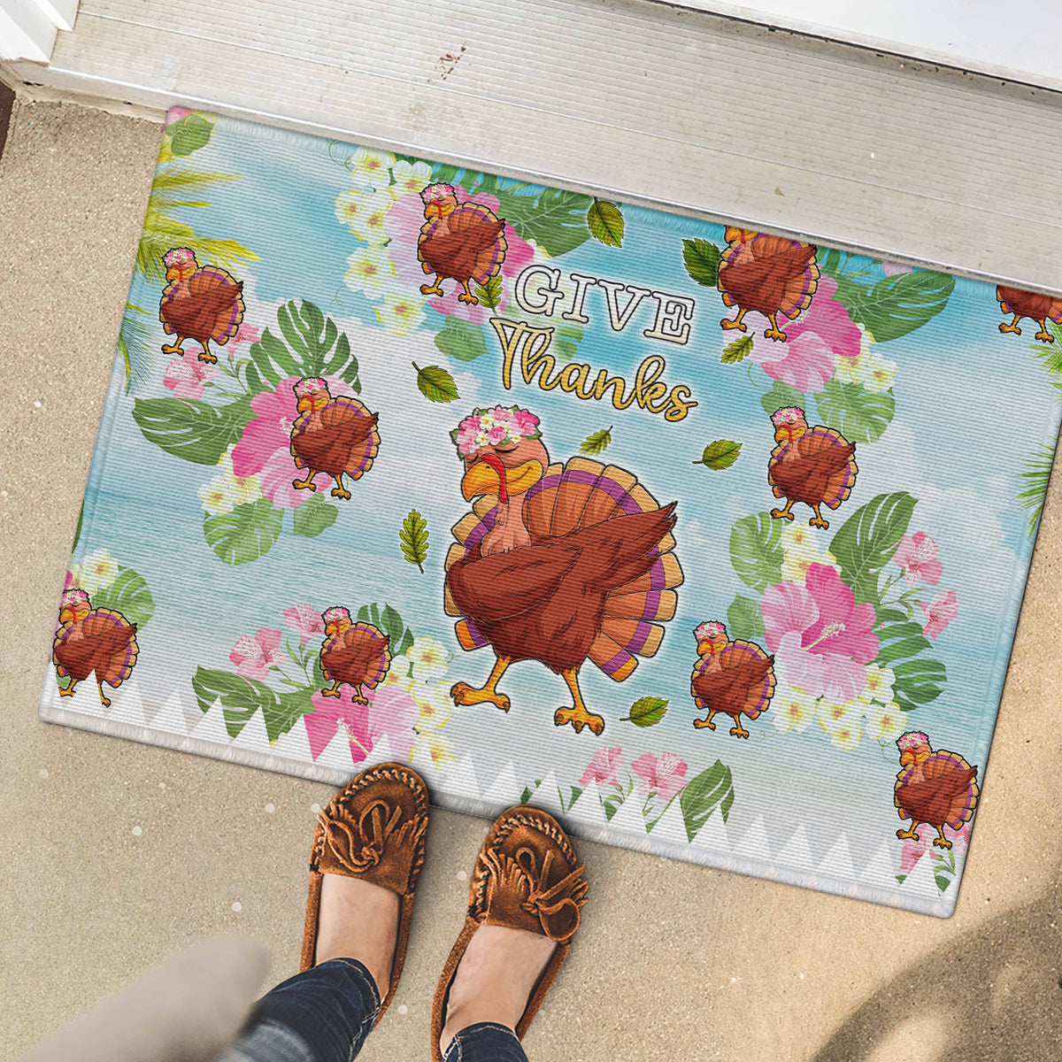 Hawaii Thanksgiving Rubber Doormat Funny Turkey Dabbing Dance LT05 - Polynesian Pride