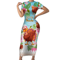 Hawaii Thanksgiving Short Sleeve Bodycon Dress Funny Turkey Dabbing Dance LT05 Long Dress Blue - Polynesian Pride