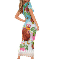Hawaii Thanksgiving Short Sleeve Bodycon Dress Funny Turkey Dabbing Dance LT05 - Polynesian Pride
