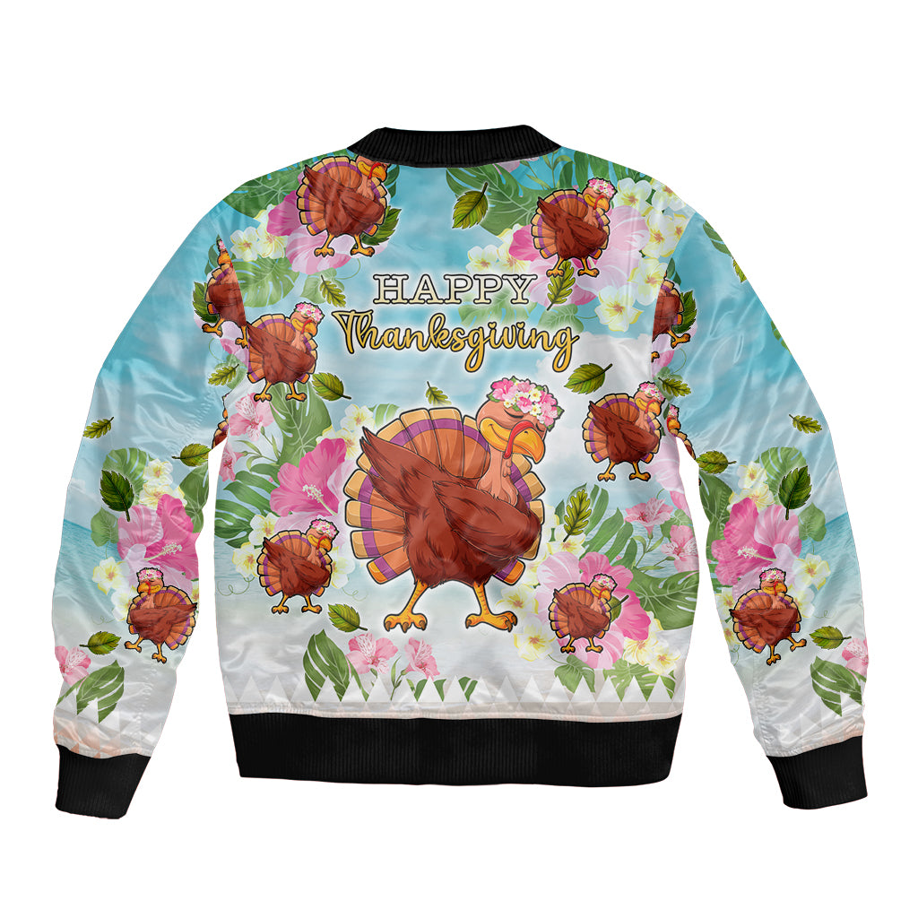 Hawaii Thanksgiving Sleeve Zip Bomber Jacket Funny Turkey Dabbing Dance LT05 - Polynesian Pride