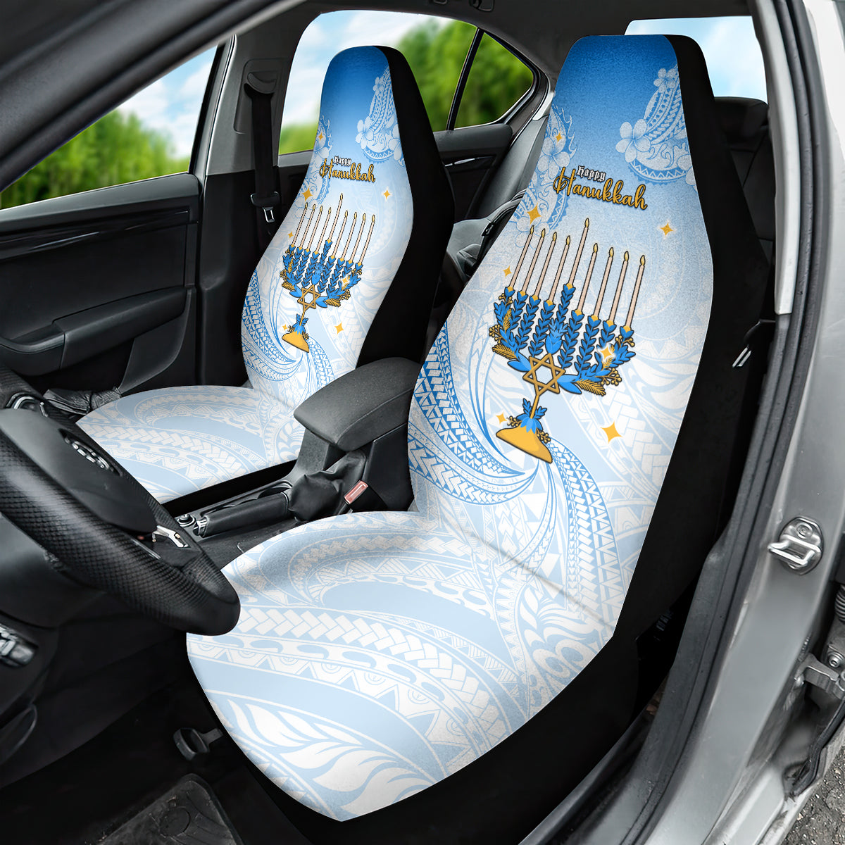 Polynesia Hanukkah Festival Car Seat Cover With Menorah Polynesian Style LT05 - Polynesian Pride