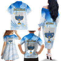 Polynesia Hanukkah Festival Family Matching Off Shoulder Long Sleeve Dress and Hawaiian Shirt With Menorah Polynesian Style LT05 - Polynesian Pride