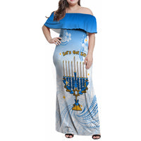 Polynesia Hanukkah Festival Family Matching Off Shoulder Maxi Dress and Hawaiian Shirt With Menorah Polynesian Style LT05 Mom's Dress Blue - Polynesian Pride