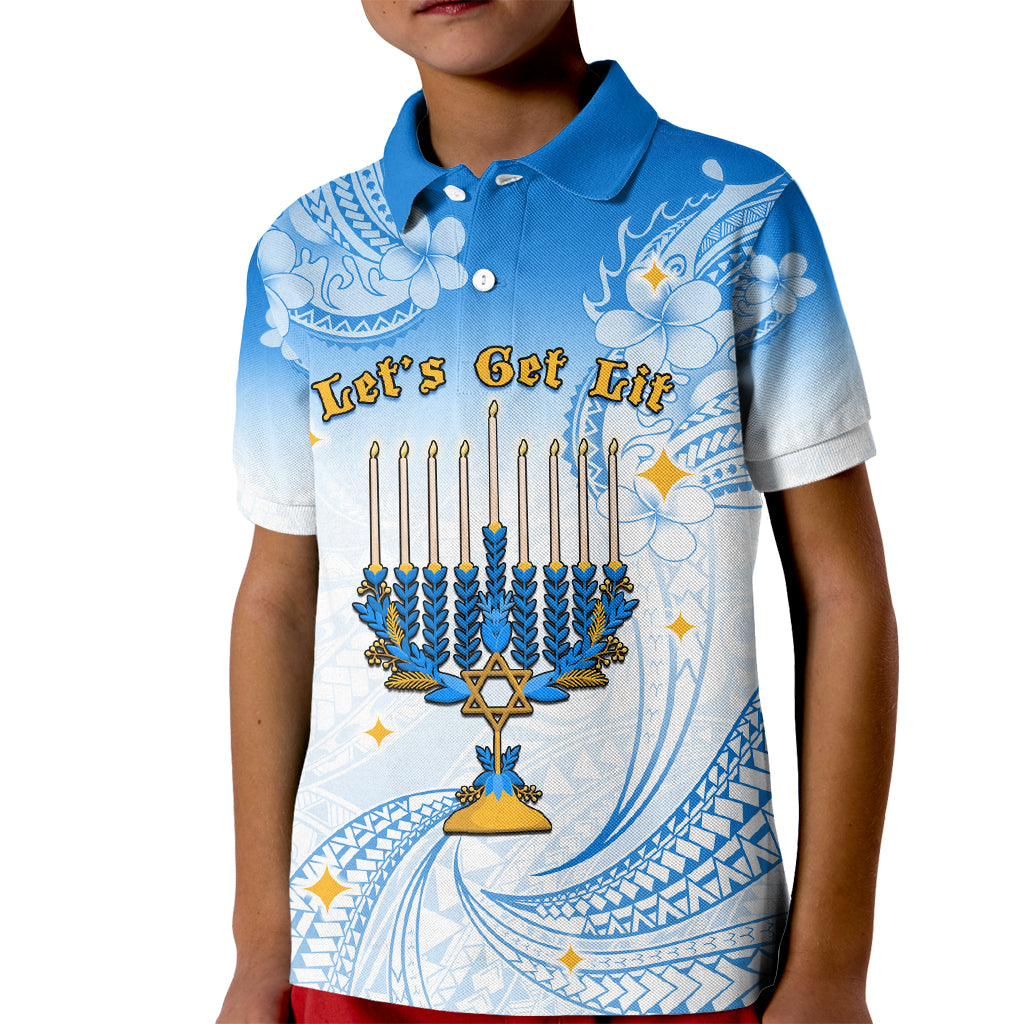 Polynesia Hanukkah Festival Kid Polo Shirt With Menorah Polynesian Style LT05 Kid Blue - Polynesian Pride