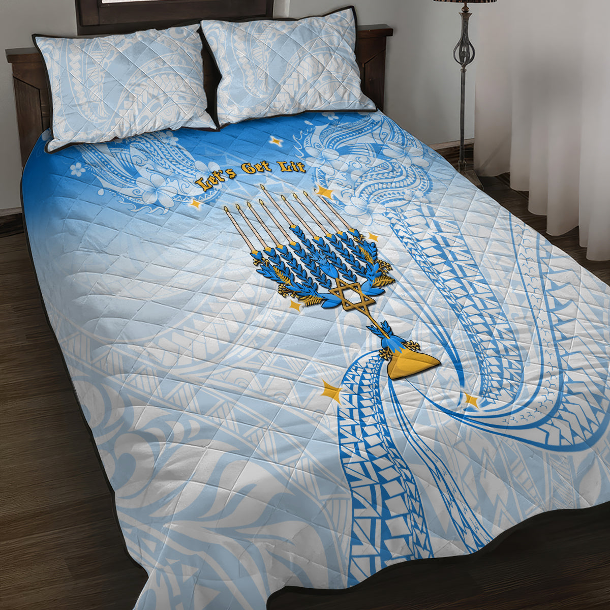 Polynesia Hanukkah Festival Quilt Bed Set With Menorah Polynesian Style LT05 - Polynesian Pride