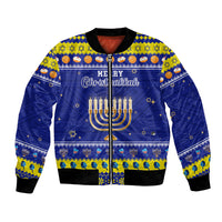 Personalised Polynesia Christmukkah Bomber Jacket Menorah With Polynesian Tribal Pattern LT05 Unisex Blue - Polynesian Pride