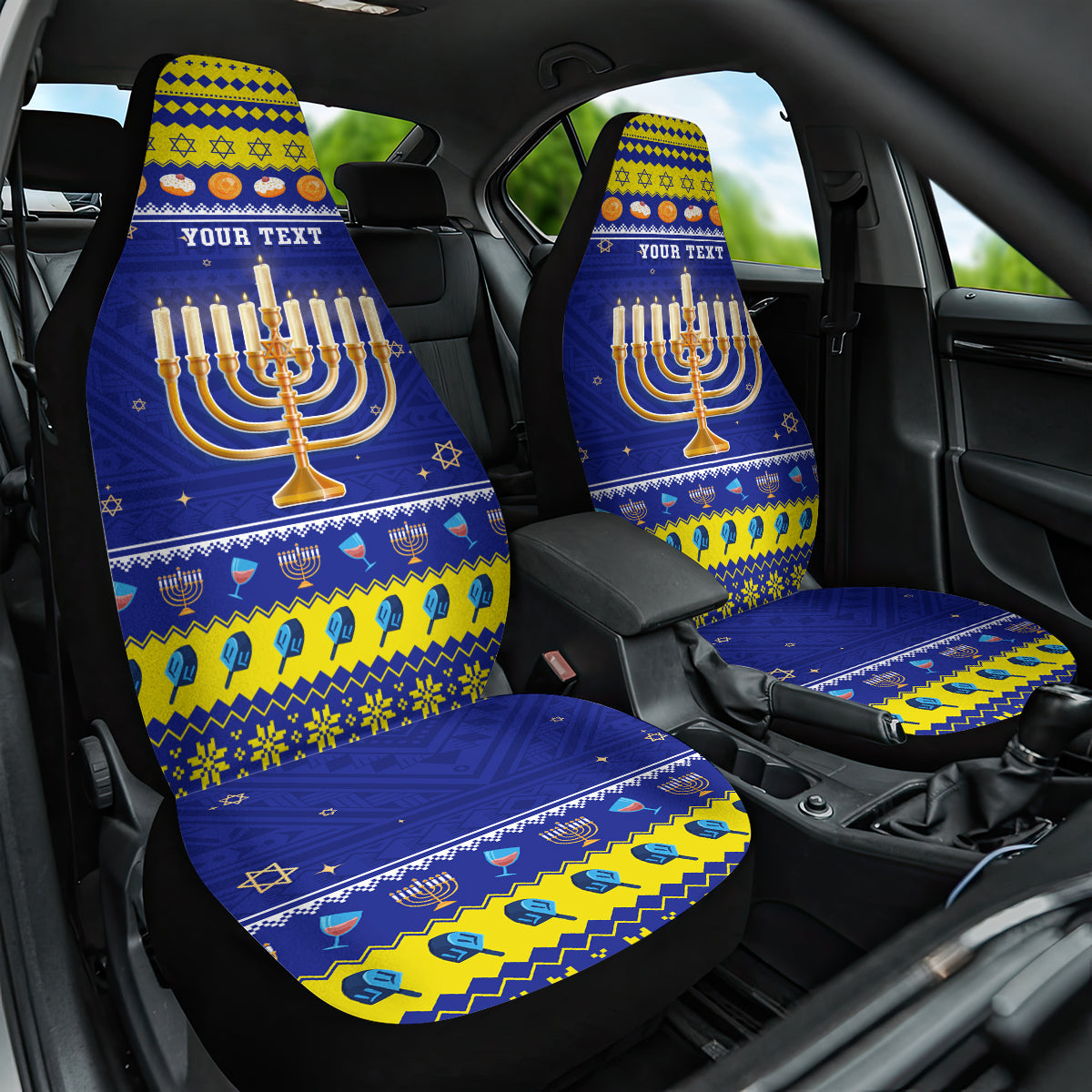 Personalised Polynesia Christmukkah Car Seat Cover Menorah With Polynesian Tribal Pattern LT05 One Size Blue - Polynesian Pride