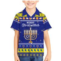 Personalised Polynesia Christmukkah Family Matching Mermaid Dress and Hawaiian Shirt Menorah With Polynesian Tribal Pattern LT05 Son's Shirt Blue - Polynesian Pride