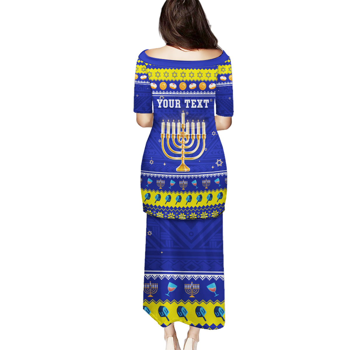 Personalised Polynesia Christmukkah Family Matching Puletasi Dress and Hawaiian Shirt Menorah With Polynesian Tribal Pattern LT05 - Polynesian Pride
