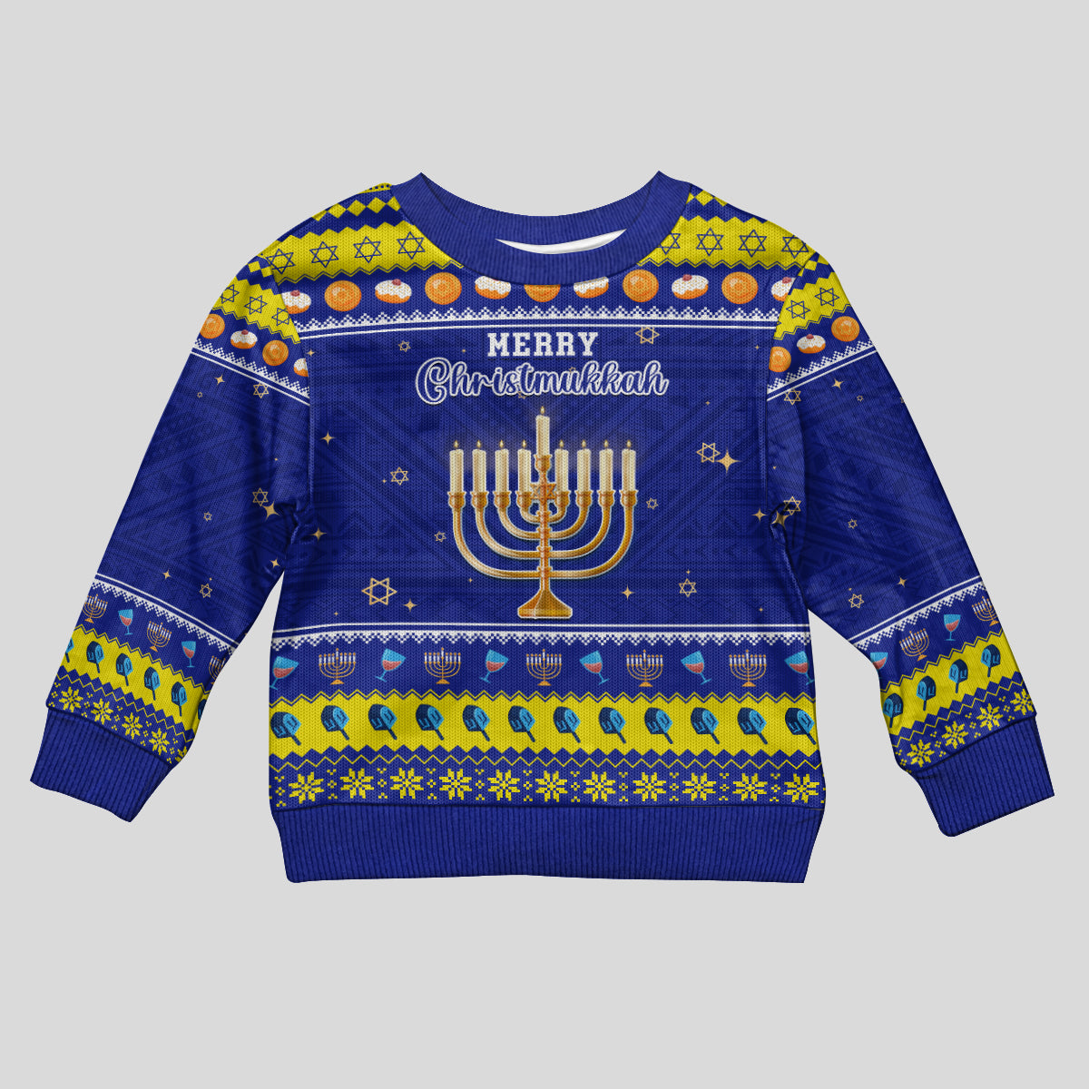 Personalised Polynesia Christmukkah Kid Ugly Christmas Sweater Menorah With Polynesian Tribal Pattern LT05 Kid Blue - Polynesian Pride