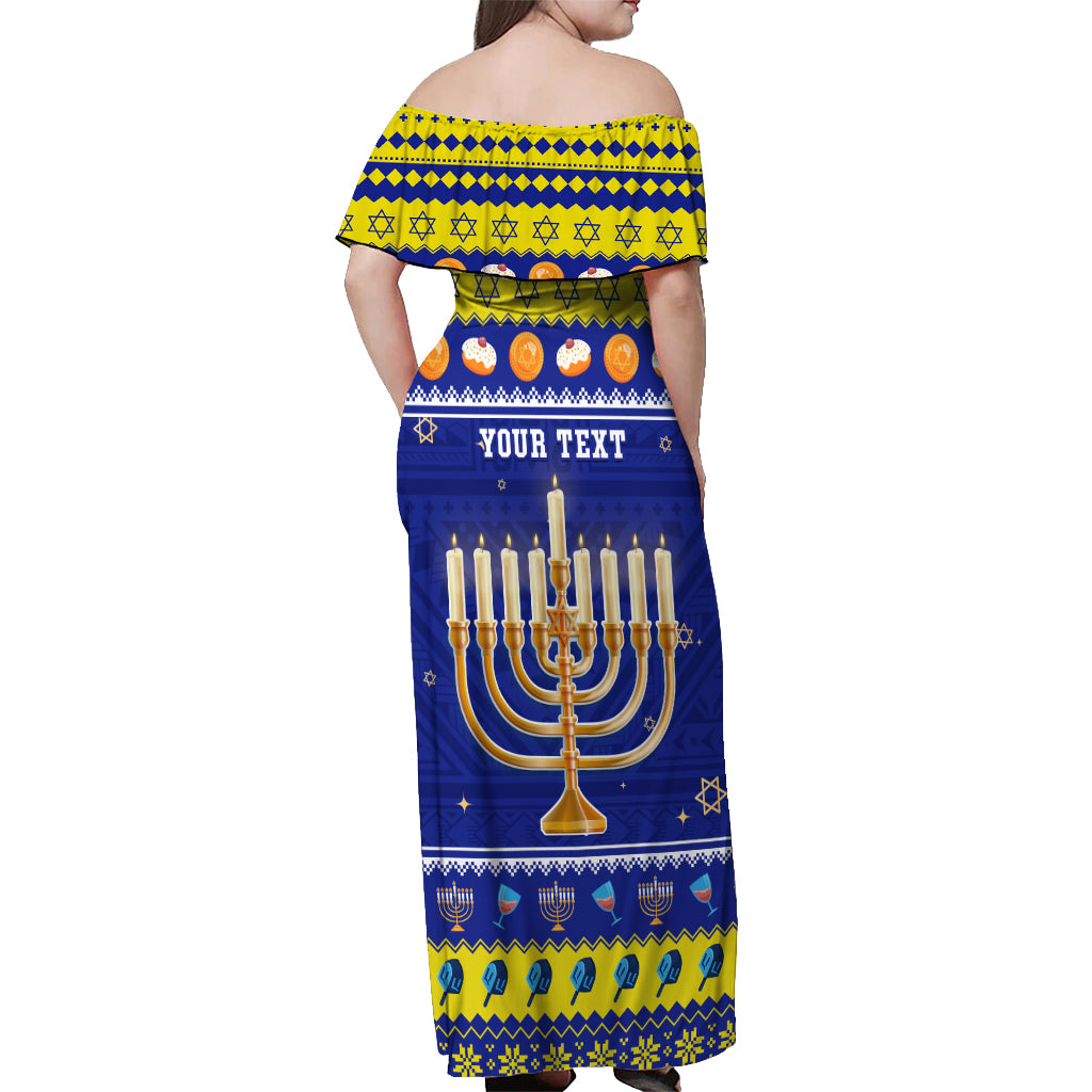 Personalised Polynesia Christmukkah Off Shoulder Maxi Dress Menorah With Polynesian Tribal Pattern LT05 - Polynesian Pride