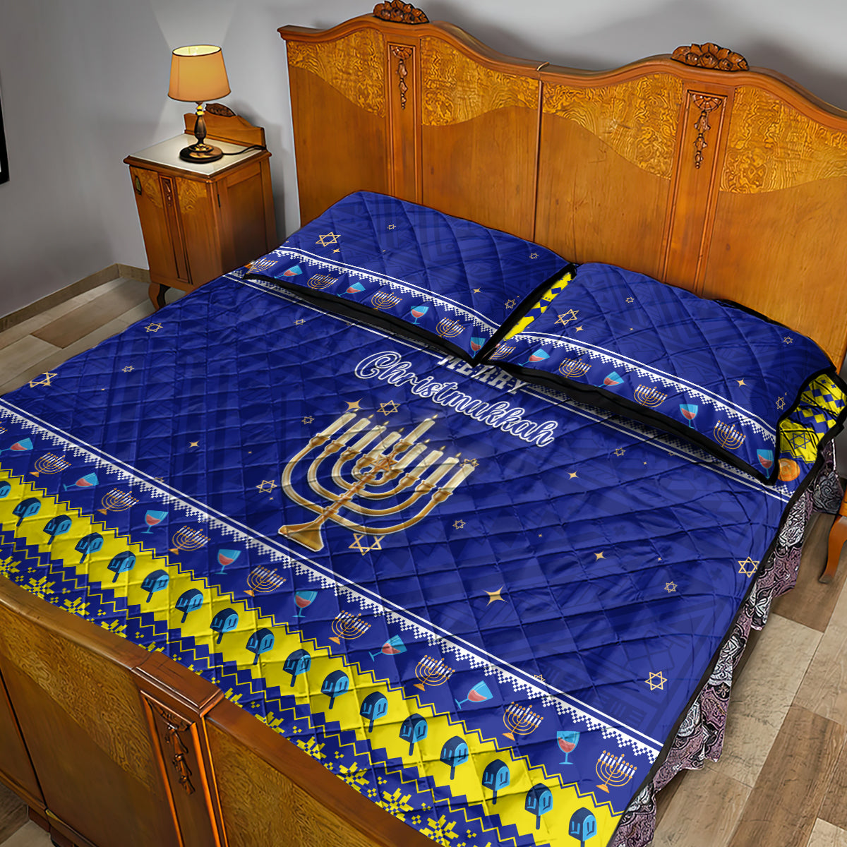 Polynesia Christmukkah Quilt Bed Set Menorah With Polynesian Tribal Pattern LT05 - Polynesian Pride