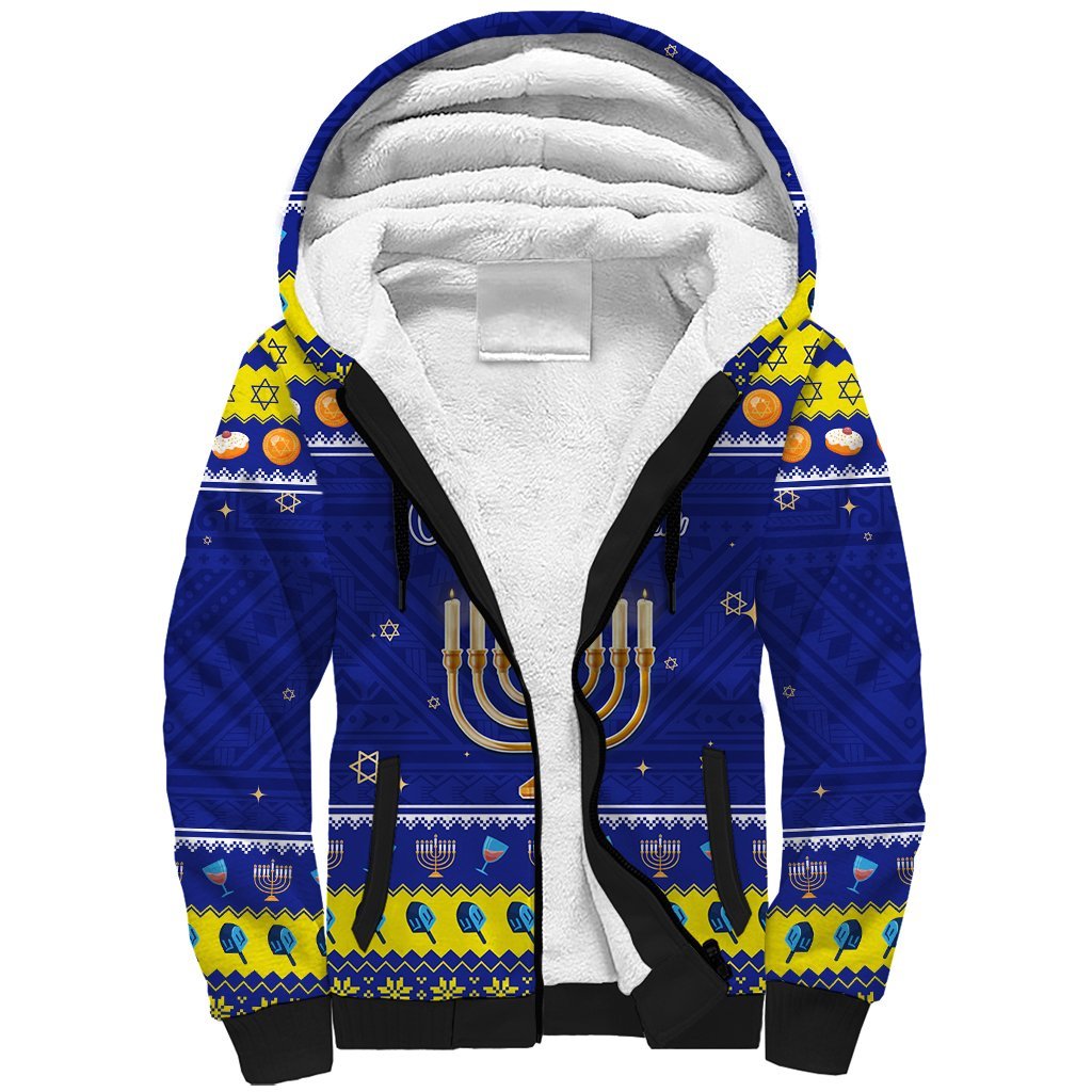 Personalised Polynesia Christmukkah Sherpa Hoodie Menorah With Polynesian Tribal Pattern LT05 Unisex Blue - Polynesian Pride