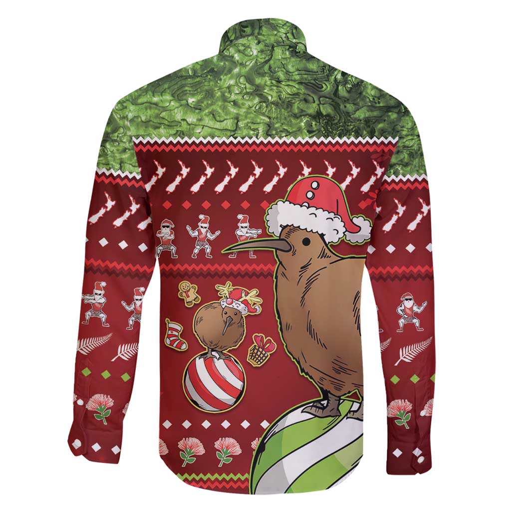 New Zealand Kiwi Christmas Family Matching Long Sleeve Bodycon Dress and Hawaiian Shirt Paua Shell Glitter Green